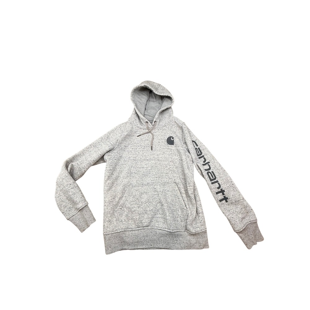 Carhartt Womens Relaxed Fit Gray Speckled Logo Graphic Sleeve Hoodie XS